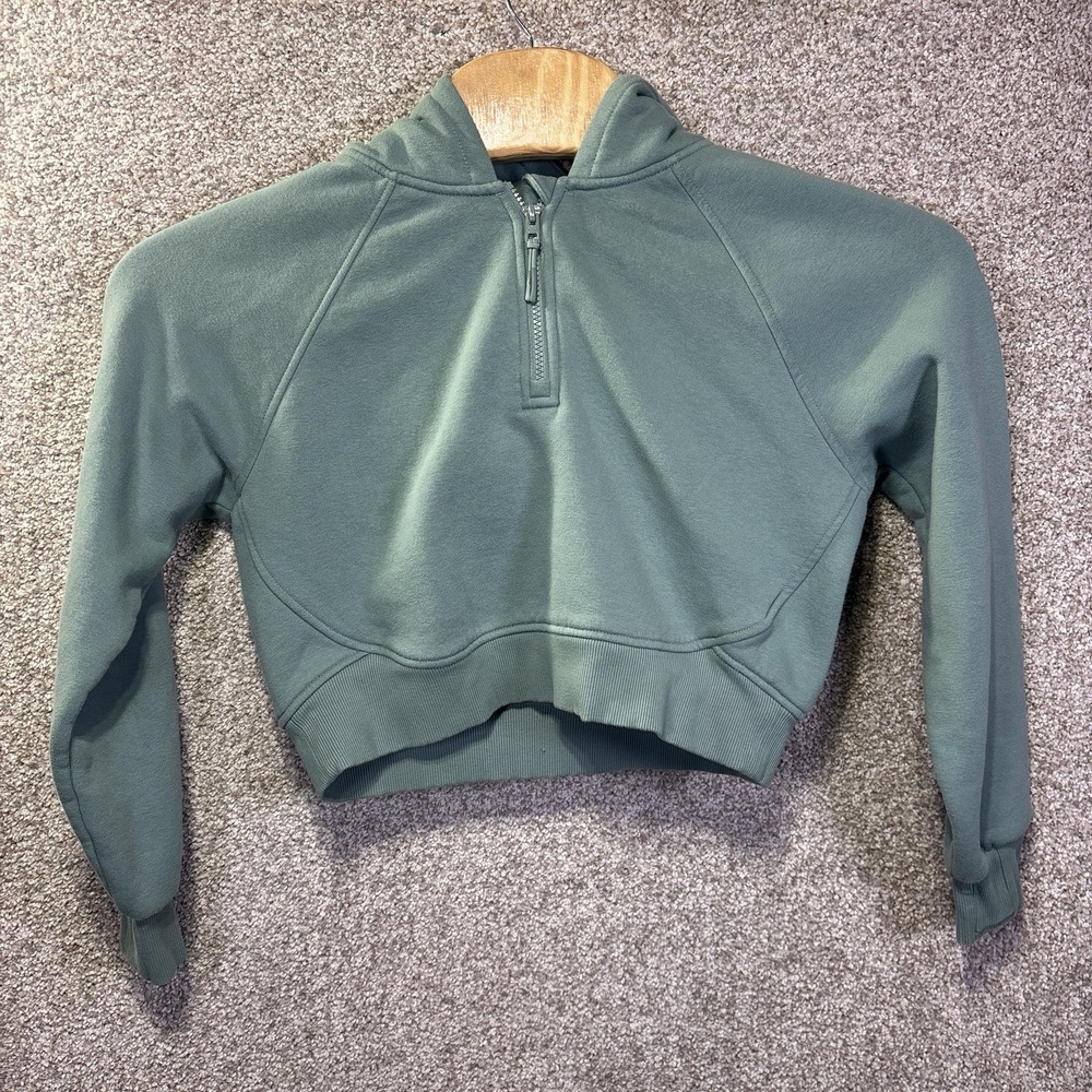 Athleta Girl Hoodie Girls XL 14 Green Fleece 1/4 Zip Cropped Mock Neck Pullover